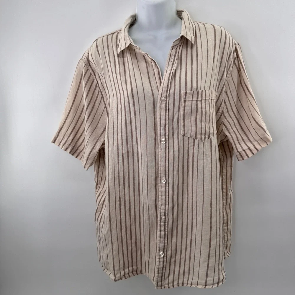 2 Pc Zara High waist wide leg linen pants Sz M Outfit Cotton On Linen Shirt